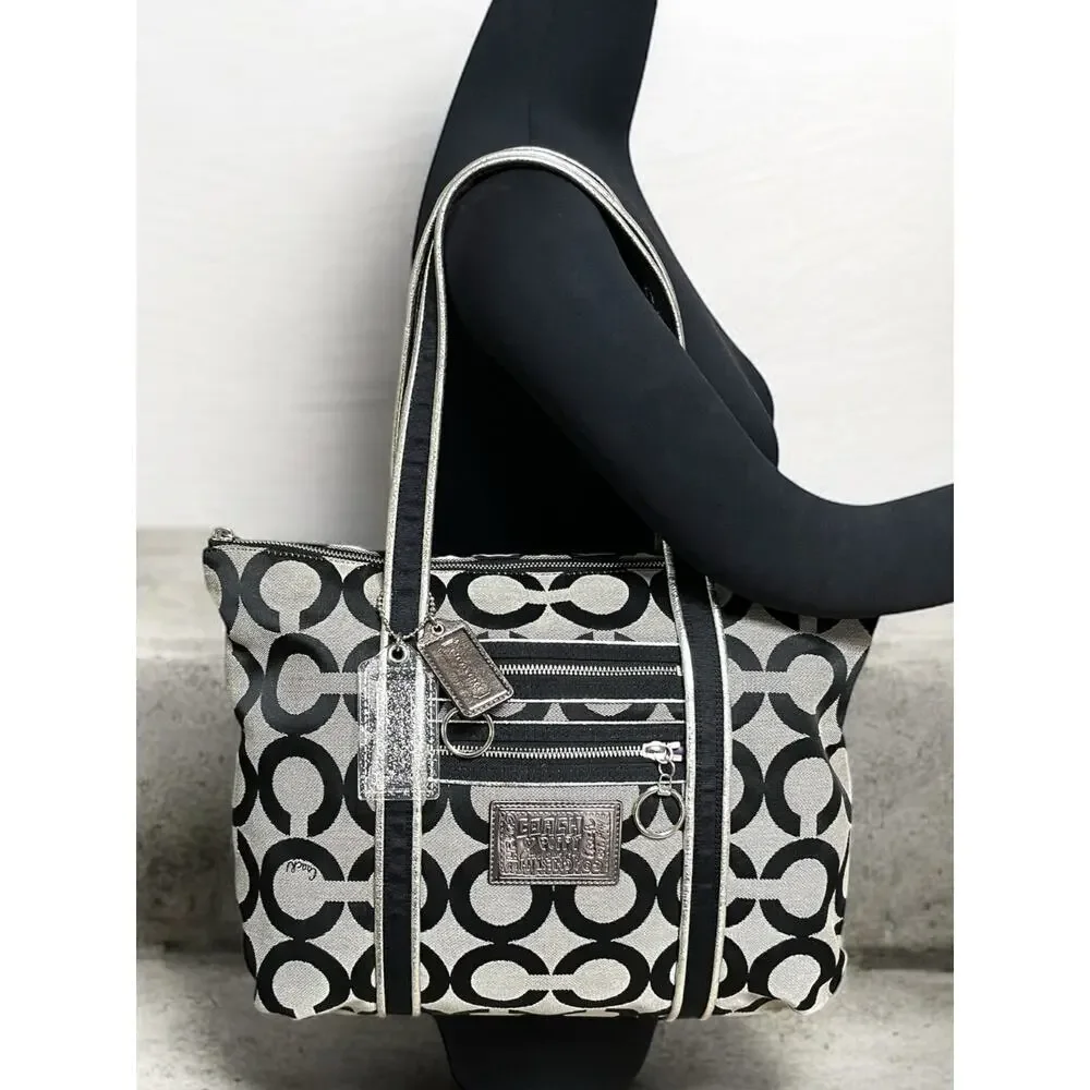 Y2K Coach 13826 Poppy OP Art Signature Tote & Applique Wristlet Set